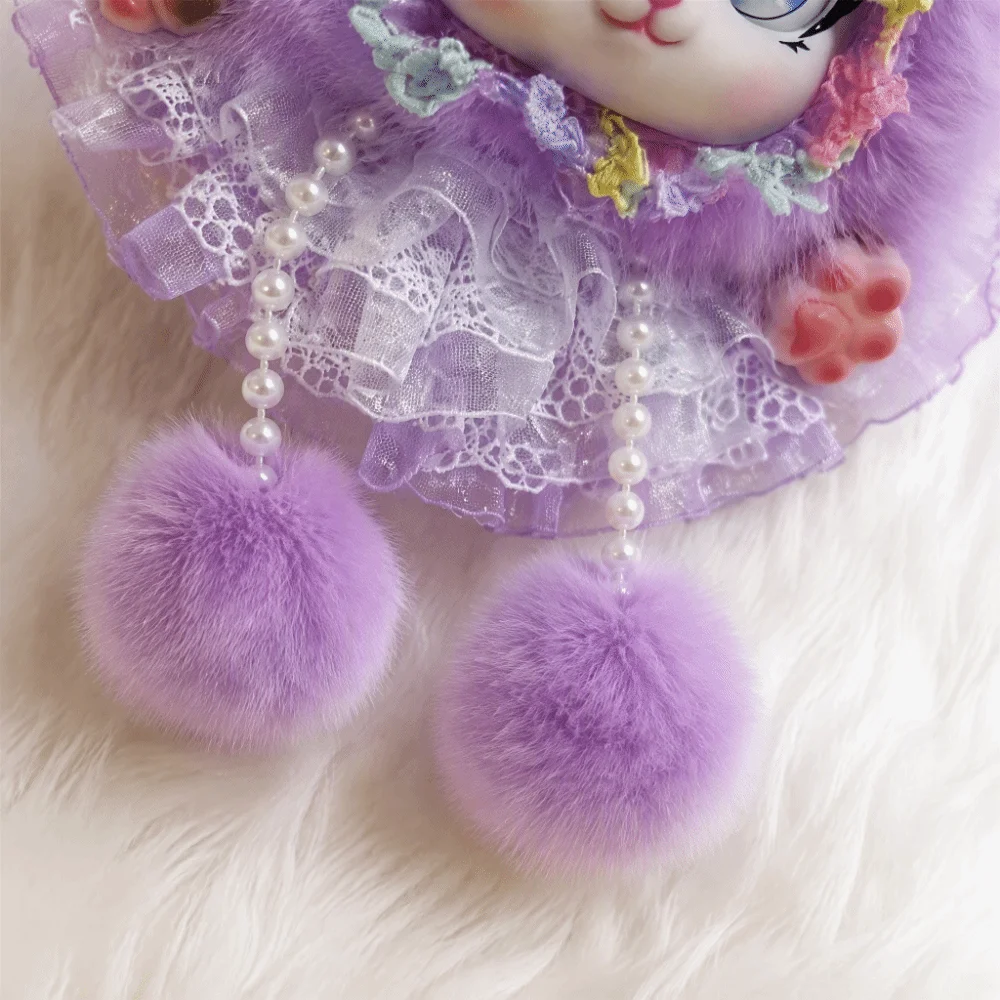 Cute Handmade Crossbody Bag Lace Decor Pom-Pom Cartoon Animal Coin Purse Tassel Sweet Shoulder Pouch Daily Wear