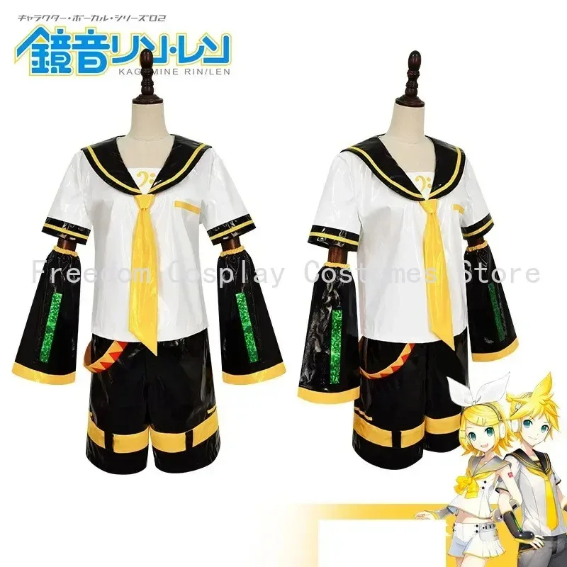 أزياء أنيمي Kagamin Len/Rin التأثيرية أزياء رين Kagamin الموحدة لين تشمل الأكمام طماق أغطية الرأس لملابس كوميك كون