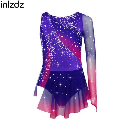 Vestido de leotardo de patinaje artístico para niños, traje de danza moderna lírica, Leotardos de gimnasia y Ballet para niñas, vestidos con diamantes de imitación, Dancewar