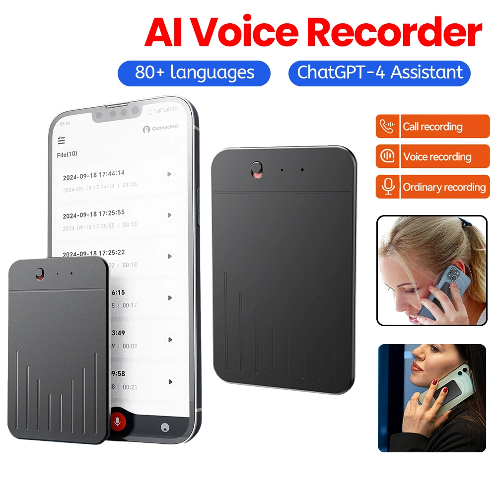 

AI Voice Recorder APP Control AI Notetaking Device Transcribe & Summarization with ChatGPT Sound Recorder Support 80+ Languages