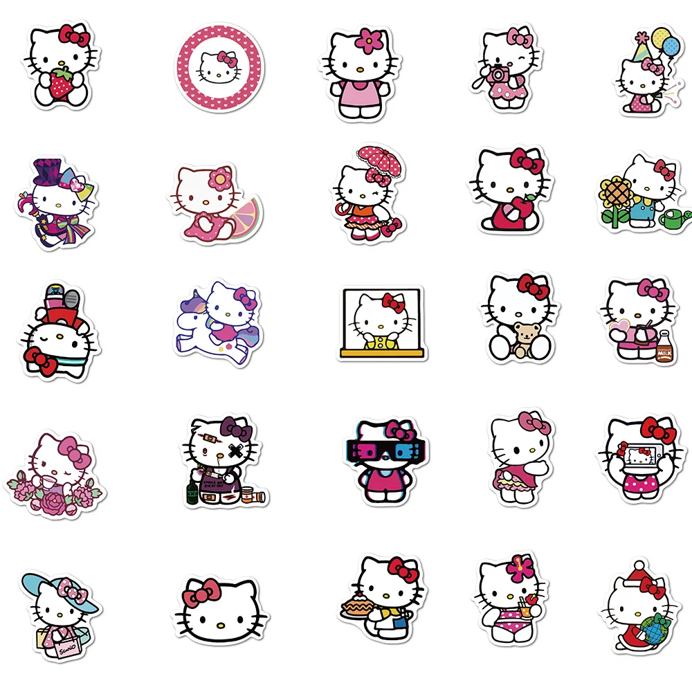 50pcs Sanrio Hello Kitty Stickers Anime Kawaii Girls Graffiti Luggage Phone Book Laptop Waterproof Cute Sticker Decals Kids Toy