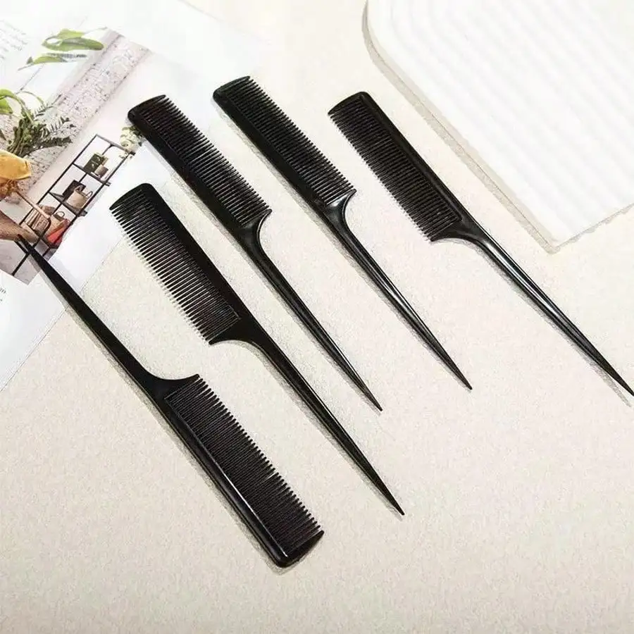 

5pcs/Black Tail Comb Set, Professional Fine-Tooth Plastic Combs for Hair Styling