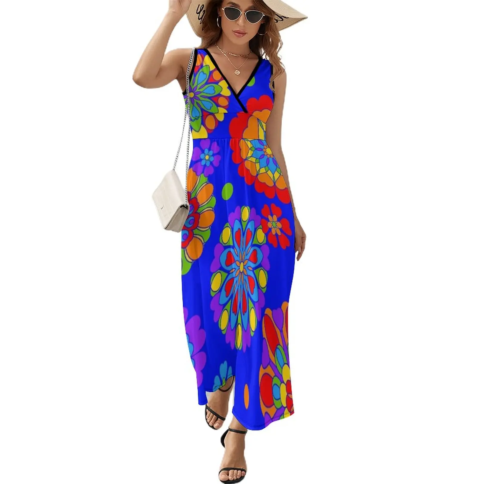 

Rainbow Flowers Hippy Hearts Love Design Sleeveless Dress summer women's dress 2023 festival outfit women