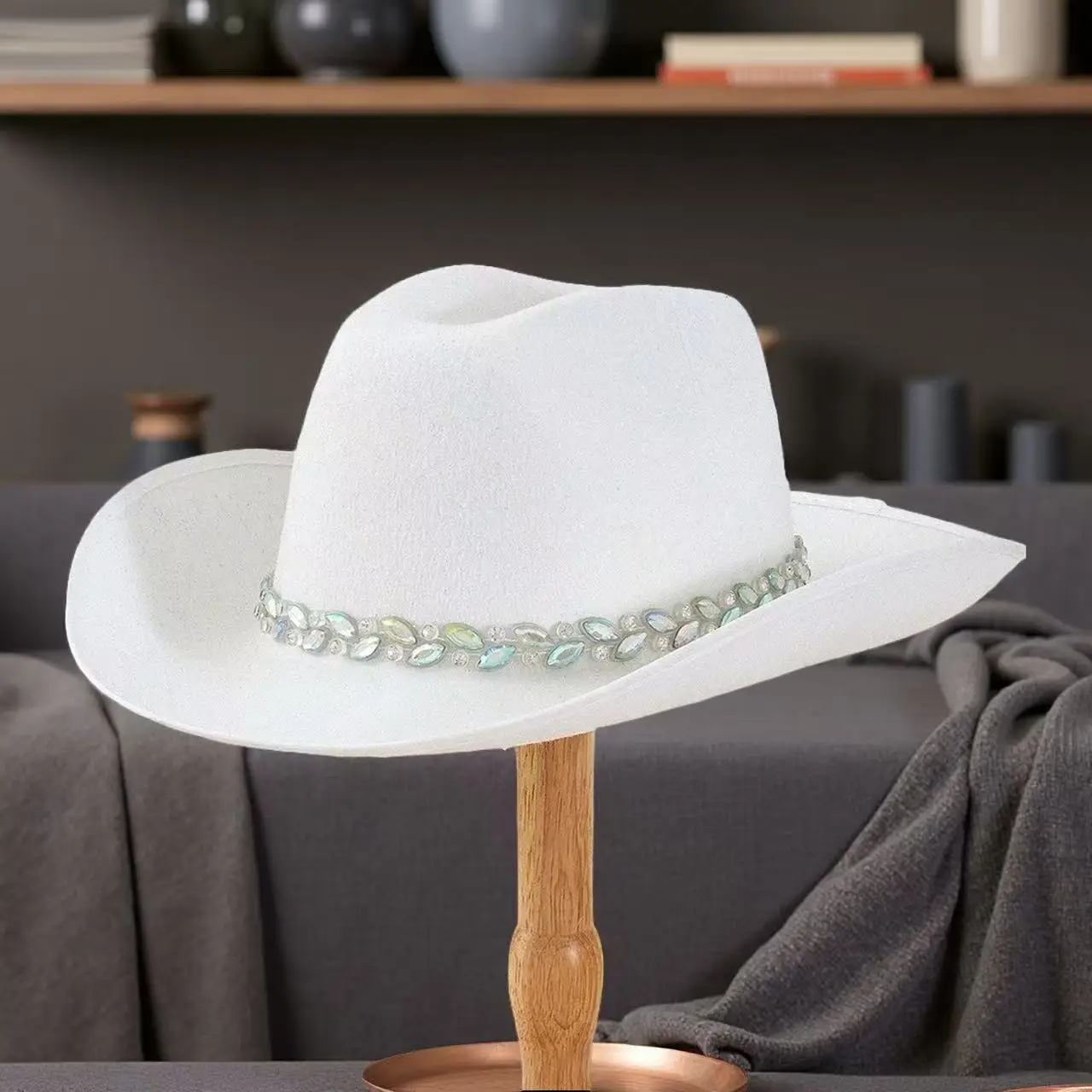 

HongLuan Glitter Costume Hat Adult & Cowboy Hats Rhinestone for Woman, Cowboy Cosplay Female Accessories & Cowgirl Cap