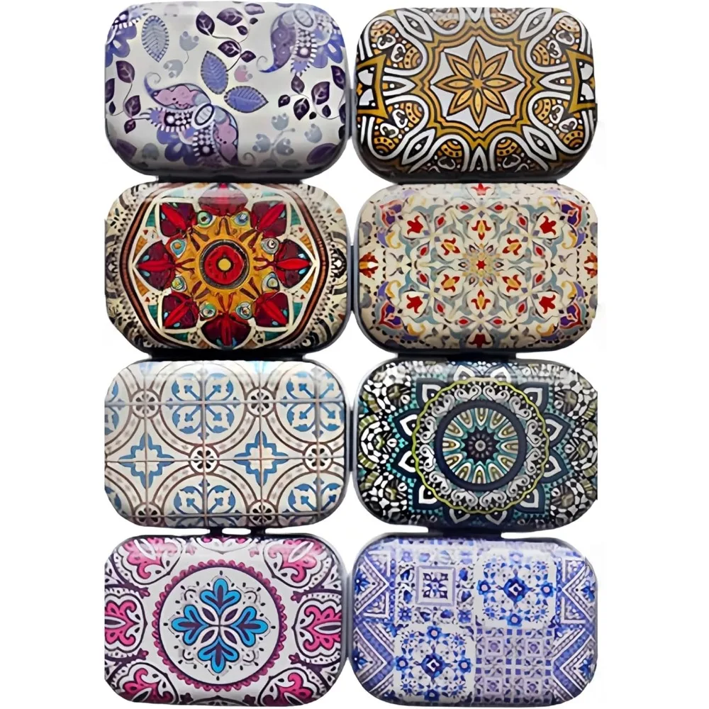

8 mini flower tin jewelry storage boxes, small metal tin portable boxes with hinged covers