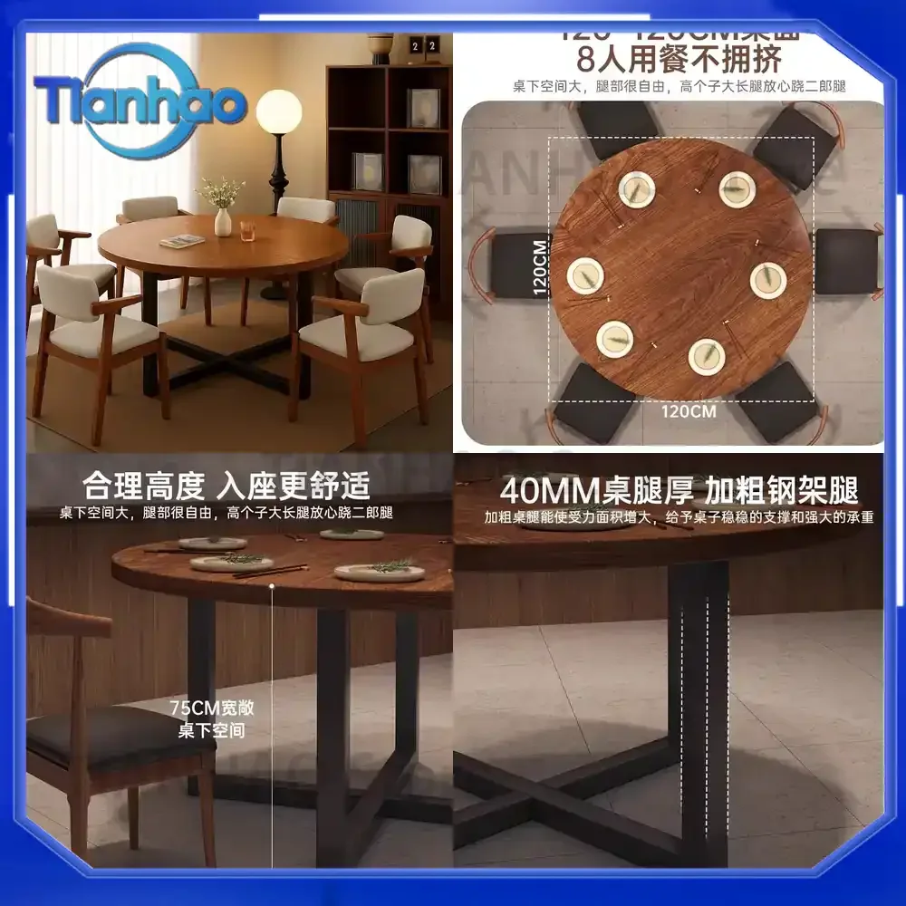 Round Dining Table and Chairs Set for Small Homes Modern Minimalist Restaurant Table for 10 People for Home Use