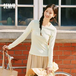 Semir Long Sleeve T-Shirt Women Slim Fit Minimalist Versatile 2025 New Spring Round Neck Base Layer Top for Everyday Outfits