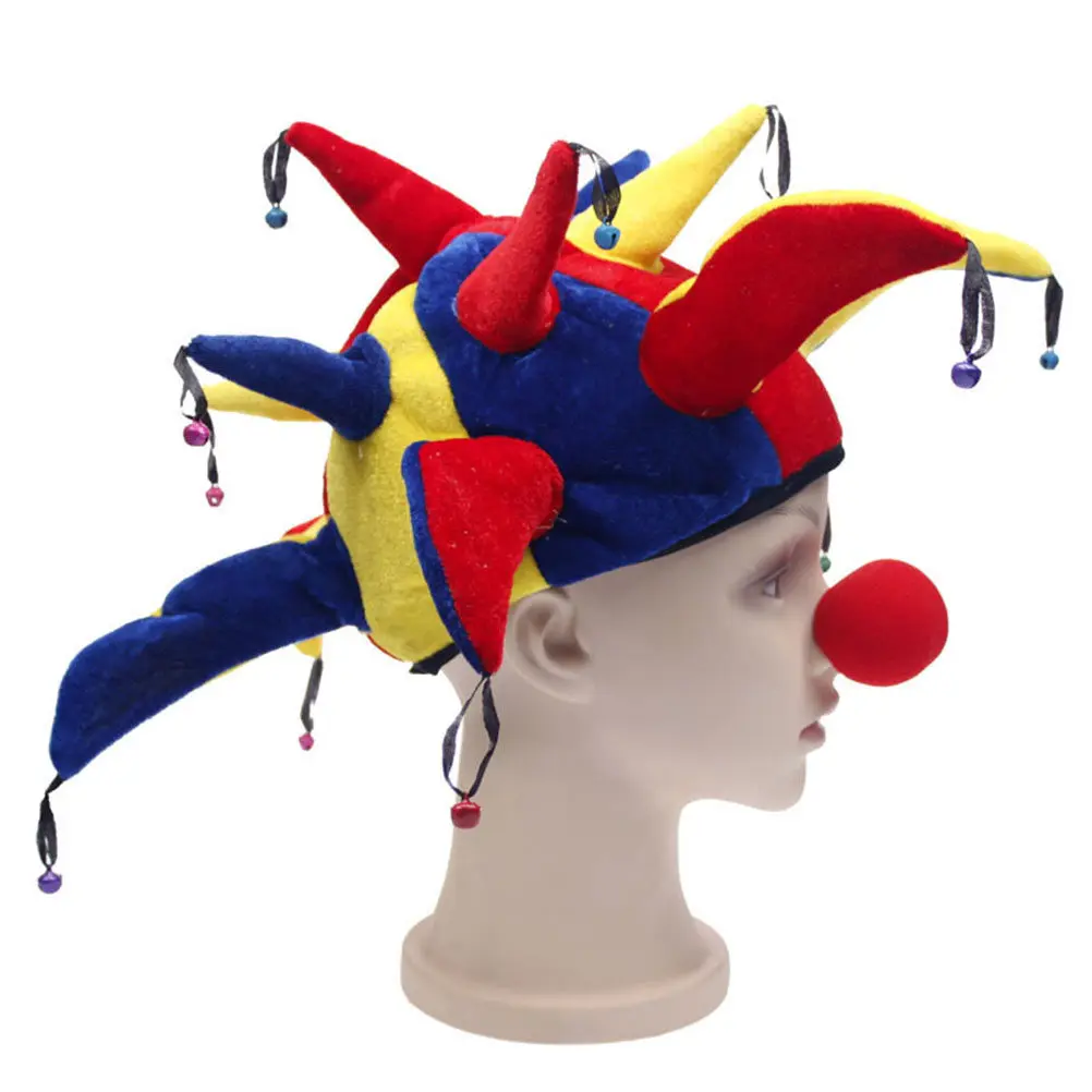 3Pcs Clown Dress Up Kit Bright Patterned Clown Suit with Hat Sponge Nose for Cosplay Carnival Halloween Circus
