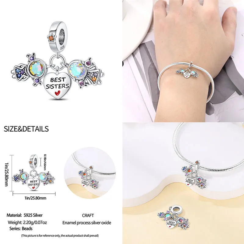 Fit Charms For Pandora Original Bracelets And 3mm Bracelets DIY Sweetheart Sister 100% 925 Silver Jewelry Making For Women Gift