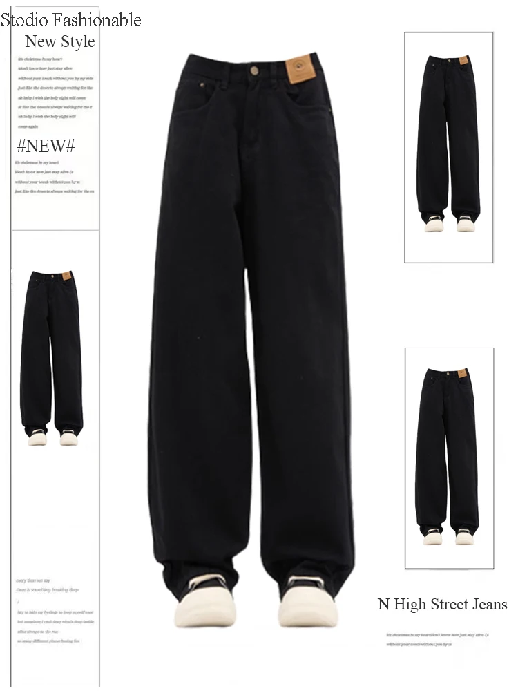 

Women's Black Gothic Baggy Jeans Vintage Y2k 90s Aesthetic Streetwear Denim Trousers Harajuku Cowboy Pants 2000s Trashy Clothes