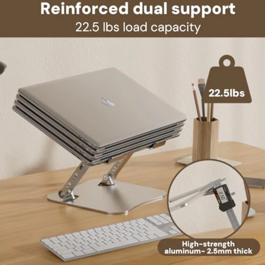 Premium Laptop Stand for Desk 2.5mm HeavyDuty Aerospace Aluminum Ergonomic Riser Adjustable Height Angle Sturdy Yet Lightweight