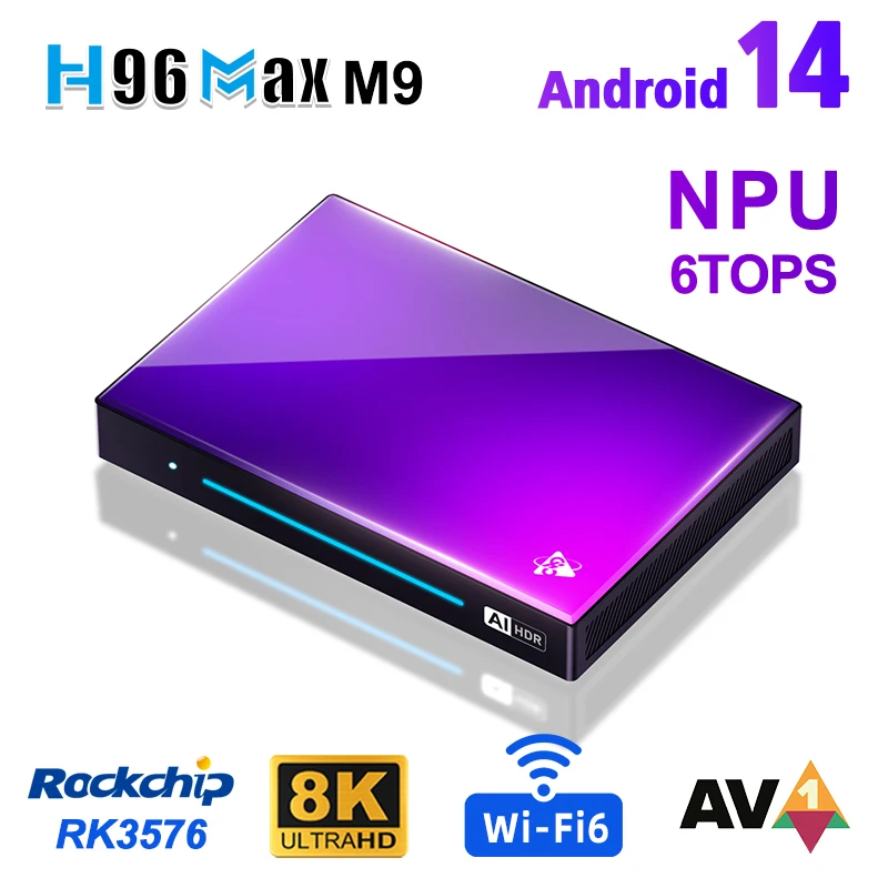 H96MAX M9 RK3576 AI TV BOX Android 14.0 8-core CPU WiFi6 BT5.4 1000M/LAN 8K Utral HD Video Decoding 4K120fps 6T Computing Power