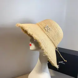 Sombrero de ala ancha para mujer, sombrero de pescador con gancho de perla, aguja de Lafite, protector solar, paja, playa, vacaciones, verano, 2024