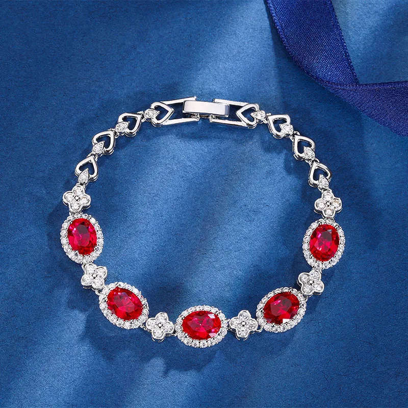 Copper Electroplated Gold Vintage Imitation Corundum Light Luxury Colorful Gemstone Full Diamond Bracelet Vintage Jewelry for Wo