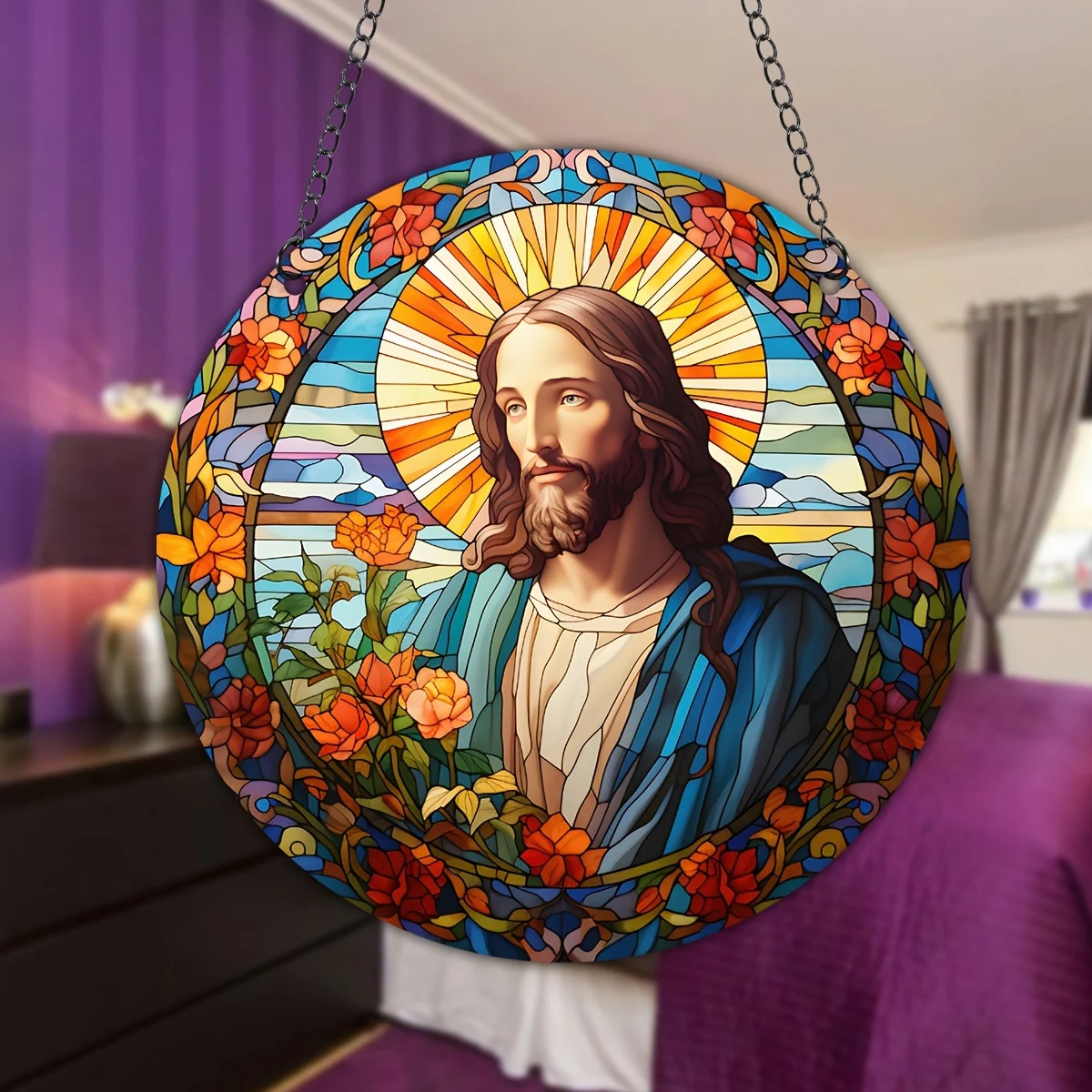 1pc Jesus Stained Window Hanging Christianity Suncatcher Designed For Last Supper Enthusiasts Wall Art Decor Wreath Sign Decor