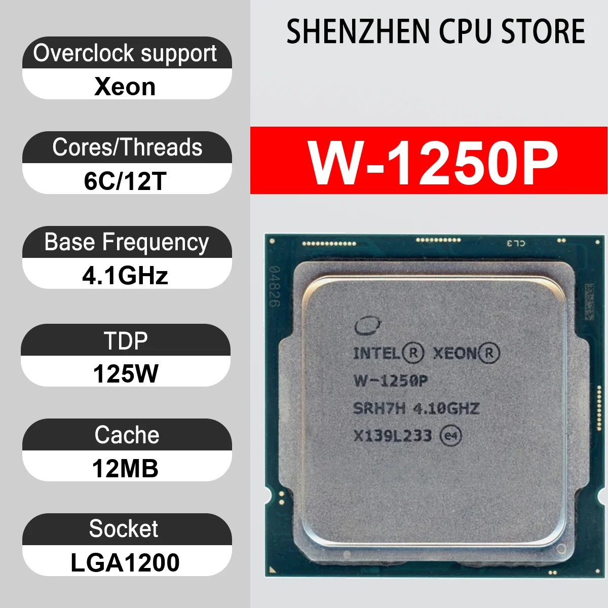 Intel Xeon W-1250P 6 Core 12 Thread 4.10GHz 125W 12MB Cache 14nm LGA1200 SRH7H DDR4-2666 MHz Comet Lake-W UHD Graphics P630