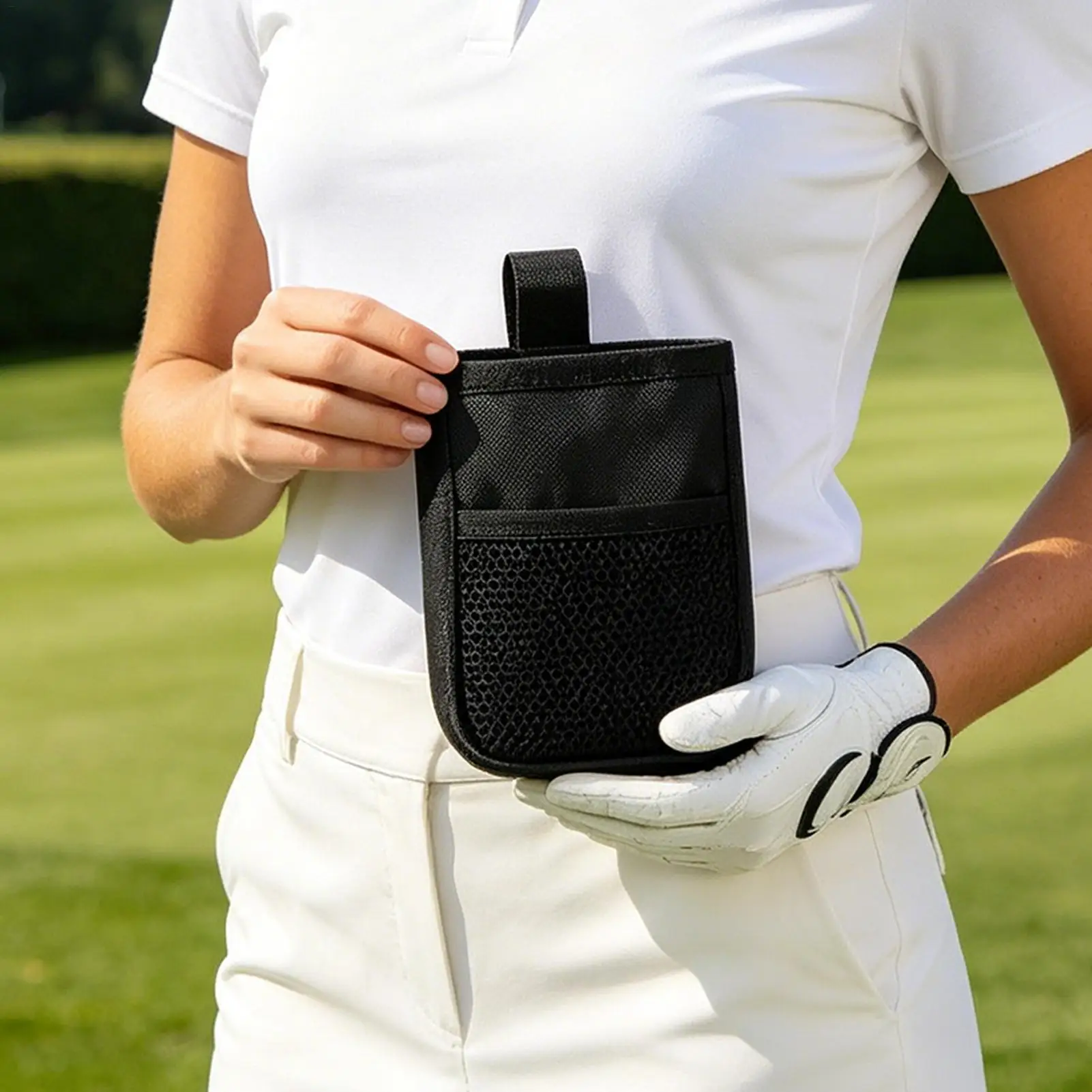 

Golf Ball Sack Oxford Breathable Mesh Adhesive Opening 2-Compartment Golf Accessory Bag For Men Women Dad Golfer Club Cart