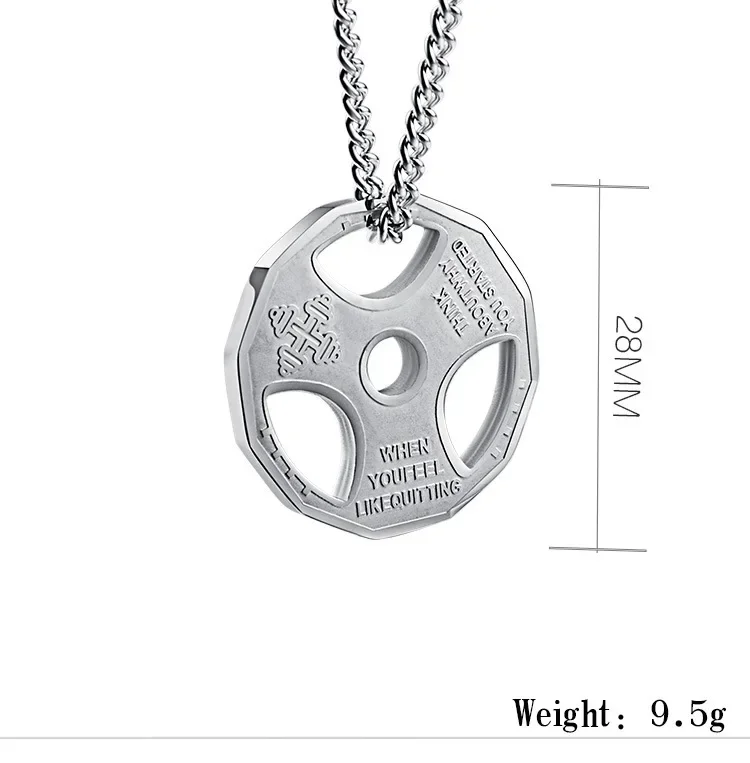 Men's Fitness Gym Necklace Weight Plate Barbell Dumbbell Pendant Weightlifting Bodybuilding Exercise Jewelry Stainless Steel