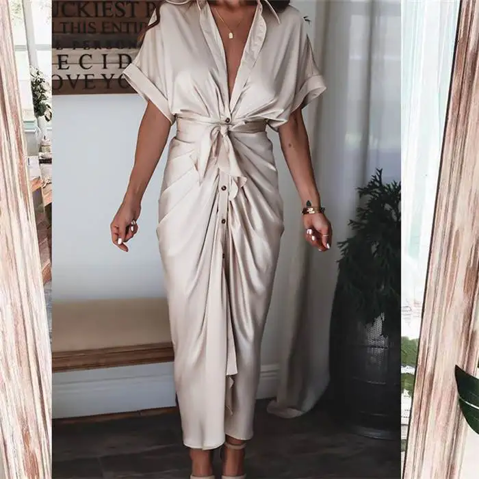 Sexy Slim Fit Lange irt Dr Midi Bluse Damen Street Sle V Ne High Waist ort Sve Blumendruckkleid mit Falten...