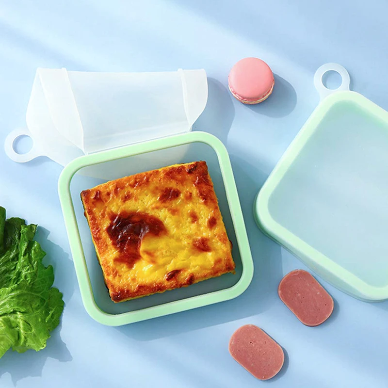 Silicone Lunch Box Crisper Sandwich Toast Container Outdoor Toast Afternoon Tea Lunch Box Student Office Worker Lunch Box