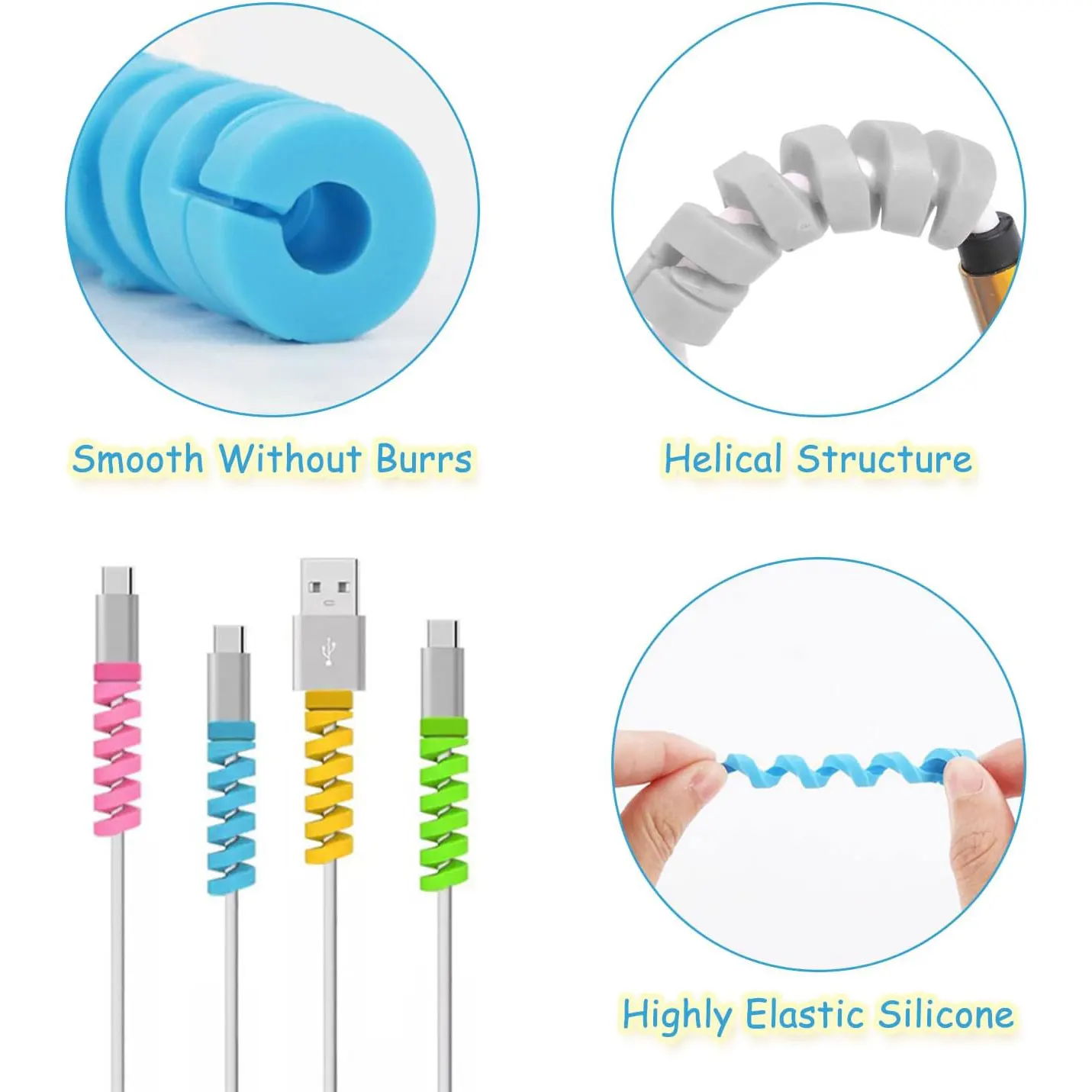 20/10 pcs Data Cable Silicone Protective Sleeve Headphone Earphone Saver Charging Cable USB Spiral USB Wire Charger Protectors