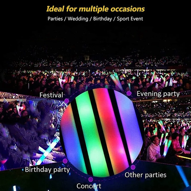 6Pcs Light Up Foam Sticks Music Sticks LED Foam Sticks Glow Batons With 3 Modes Flashing Effect For Party,Concert And Event