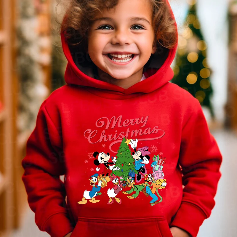 Mickey Mouse and Friends Christmas Tree kids hoodie autumn and winter plus velvet sweater holiday gift for boys and girls