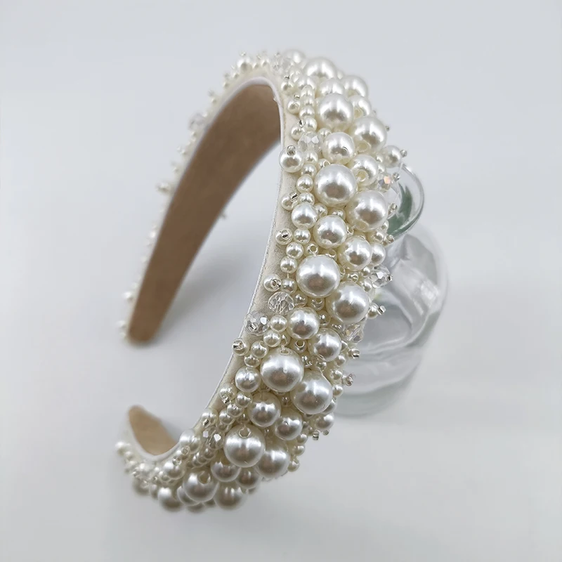 1.18inch Faux Pearl Crystal Fabric Plastic Headband Exquisite Hair Accessory Porm Party Head Dress Up