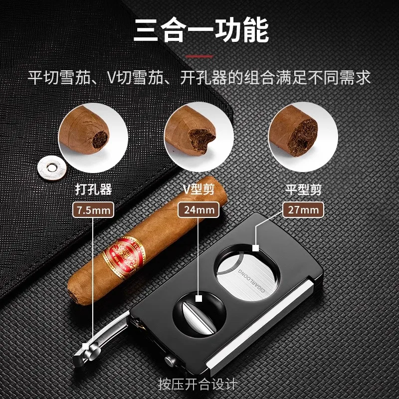 2-Piece Set Multi-Functional Cigar Scissors And Portable Cigar Lighter Four-In-One Cigarette Lighter with Gift Box Packaging