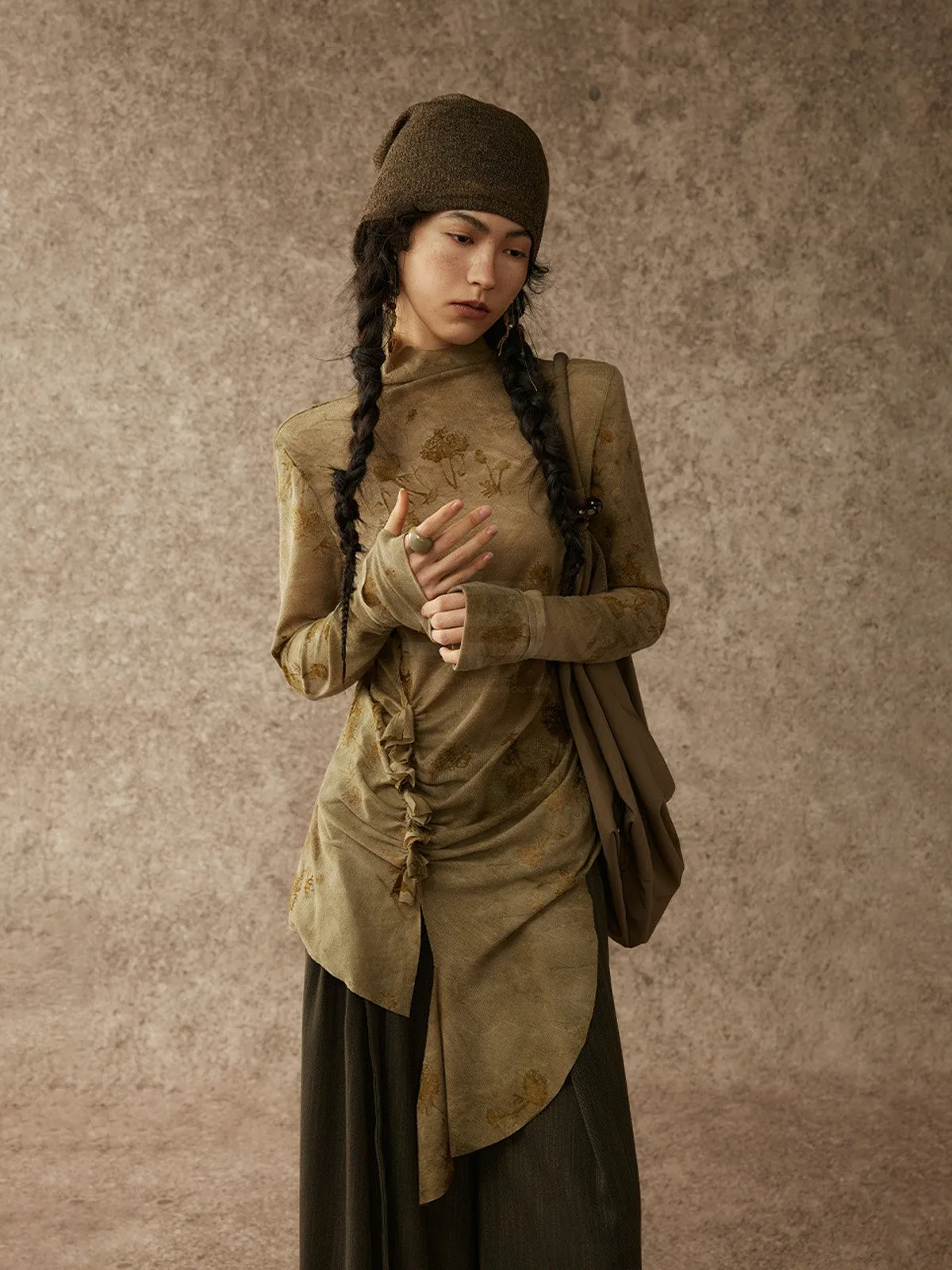 

Женская блузка alpw с асимметричным подолом, высоким воротником, в стиле фолк-арт, свободного кроя, с длинными рукавами, из полиэфирного волокна