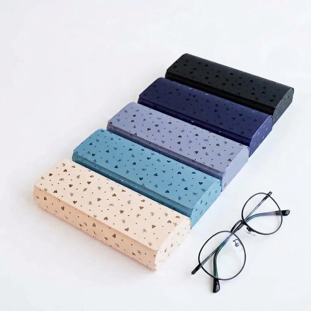 Fashion Heart Printed Eyeglasses Case Portable Hard Shell Glasses Box Leather Reading Eyewear Protector Container Storage