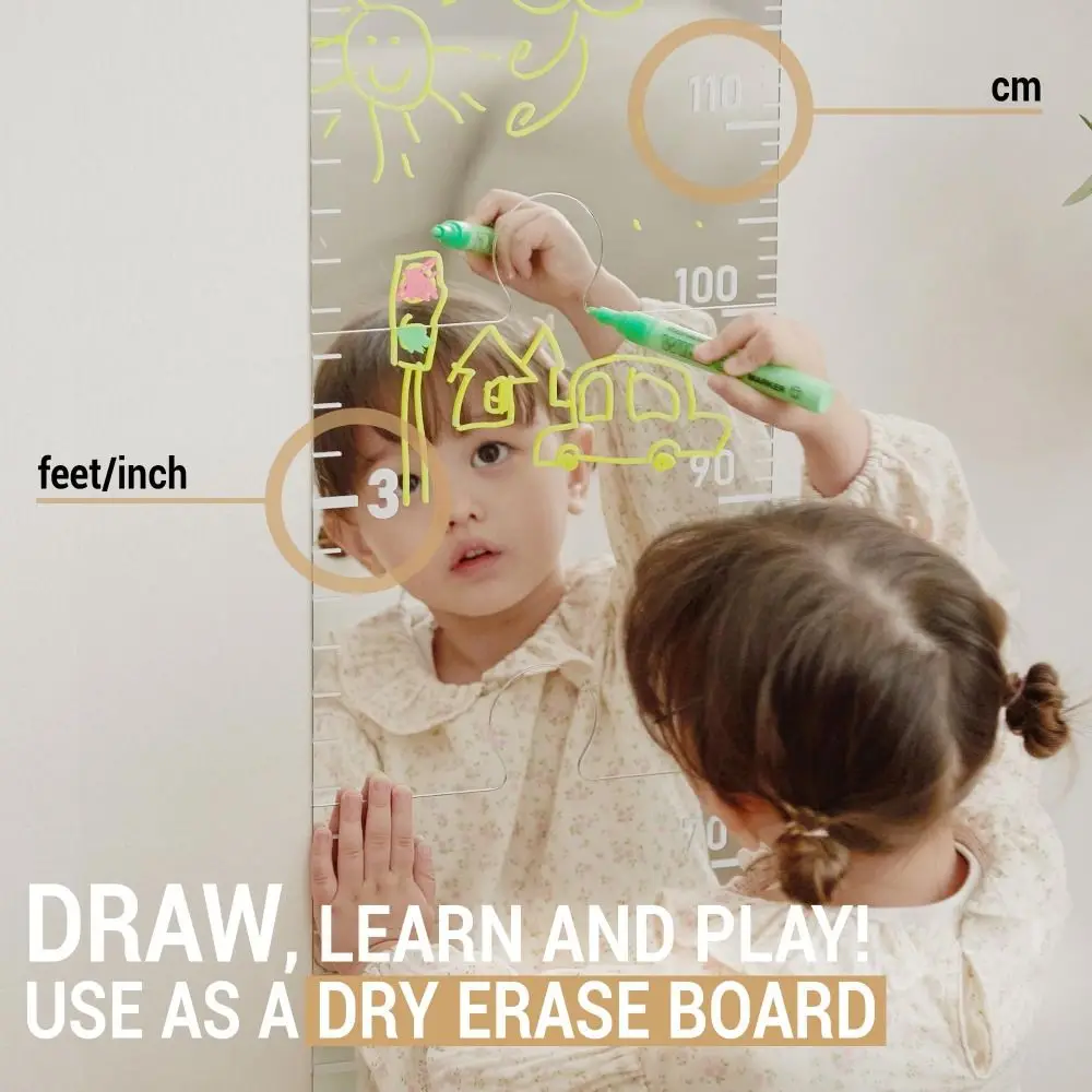New 3 in 1 Growth Chart Mirror Growth Chart Foldable Growth Chart Mirror for Wall Height Measuring Mirror Puzzle Mirrors