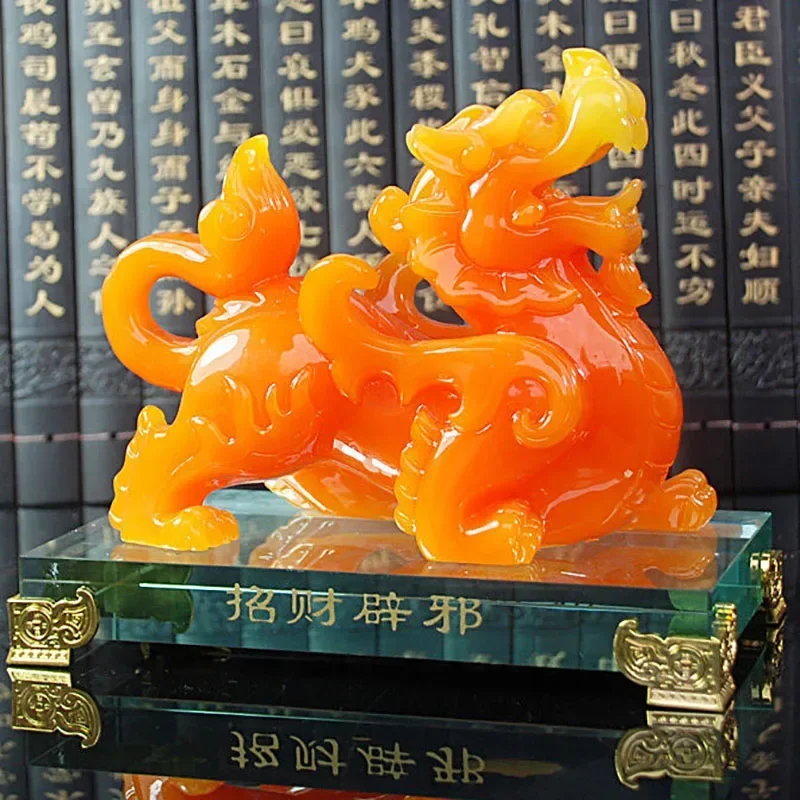 Feng Shui Imitation Jade Decor Pixiu Ornament Statue Resin Sculpture Home Living Room Office Miniatures