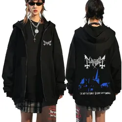 Mayhem De Mysteriis Dom Sathanas Zipper Hoodies Death Metal Gothic Hoodie Men Women Oversized Zip Up Jacket Fleece Sweatshirts