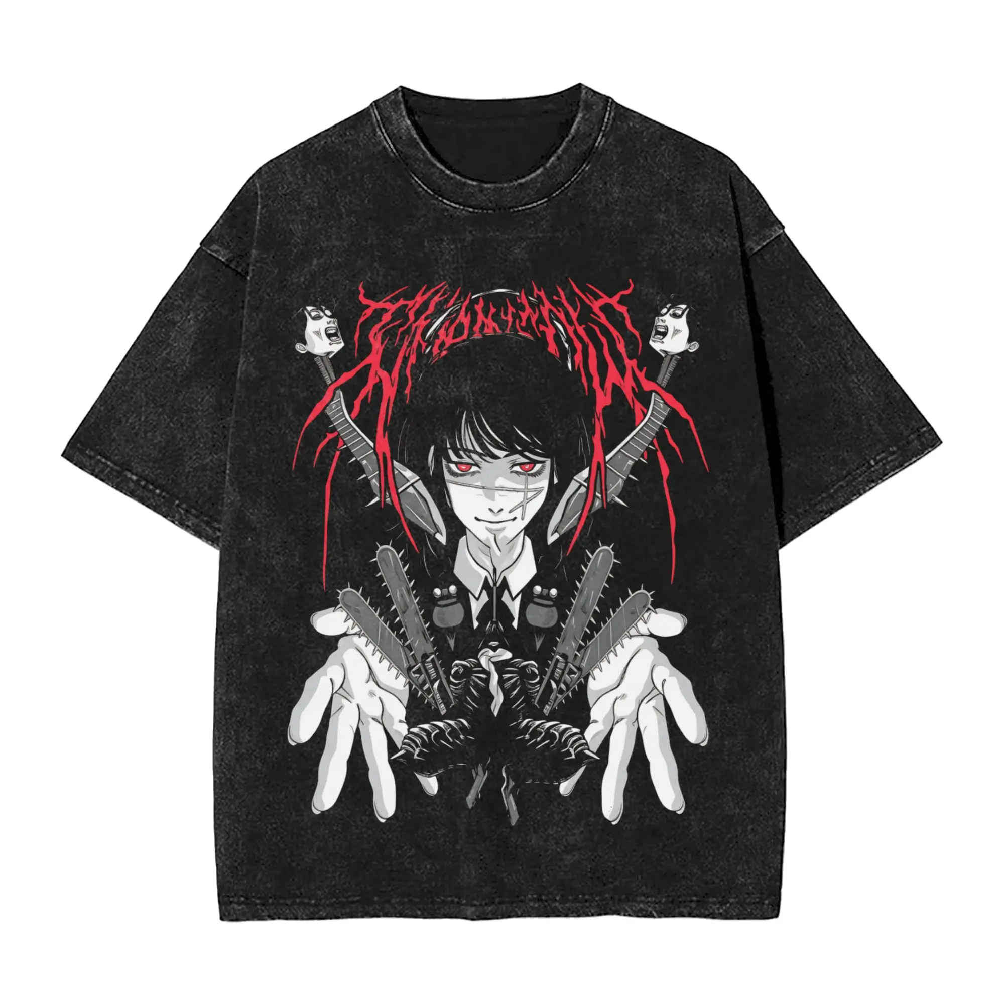 

Anime Chainsaw Man Yoru T Shirt Hip Hop Gothic Washed Oversized T-Shirt Men Women Clothing Short Sleeve Cotton Tees Tops