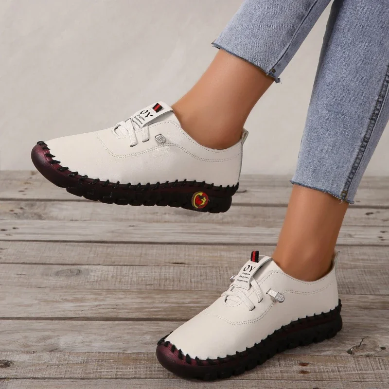 2024 New Spring Casual Women Shoes Platform Loafers 2022 Lace Up Leather Flats Slip-On Mom Shoe Mujer Zapatos Chaussure Femme