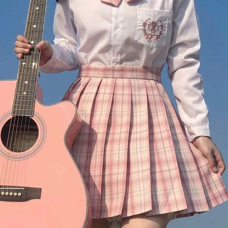 Pink Pleated Skirt Harajuku Japanese Preppy Style Summer Women Dance Plaid Short Skirt Kawaii Y2K High Waist Skirt Mini Cute