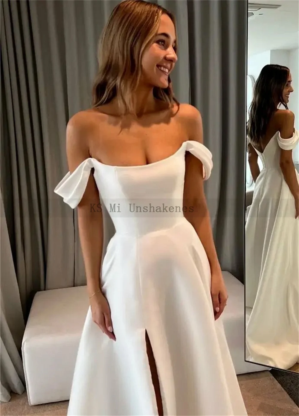 Vestidos de casamento civis sem mangas simples, fora do ombro, sem mangas, side split, vestido de noiva, vestidos de casamento minimalistas, verão, 2024