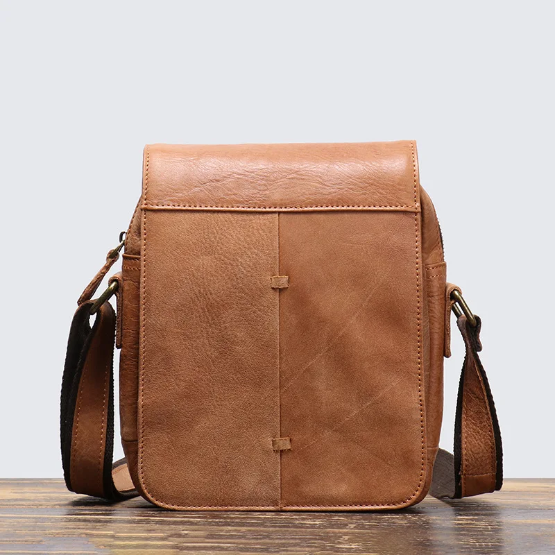 Hommes en cuir véritable Vintage simple épaule rabat couche supérieure peau de vache sacs à bandoulière Ipad sac latéral pour hommes sacoche homme