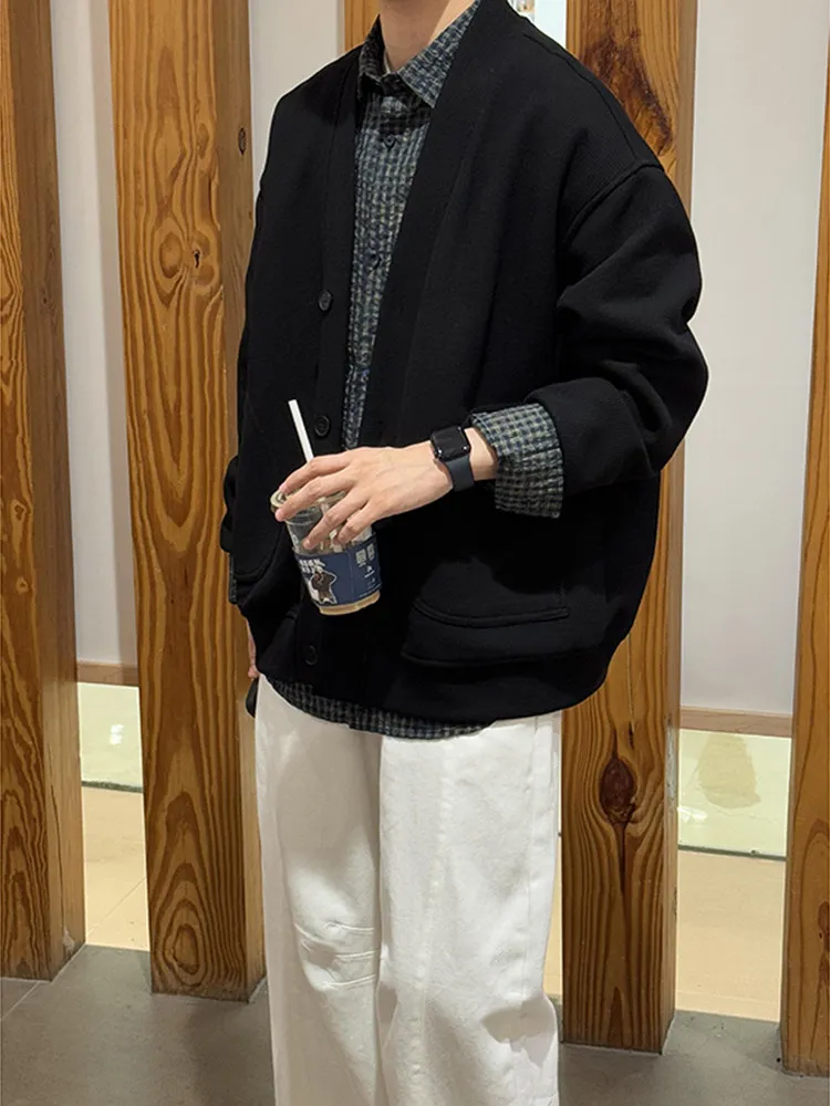 

Korean Sle Men's Lazy Faion High nce Sweatirt Cardigan Outerwear V-Ne Long Sve Windproof Casual Jaet