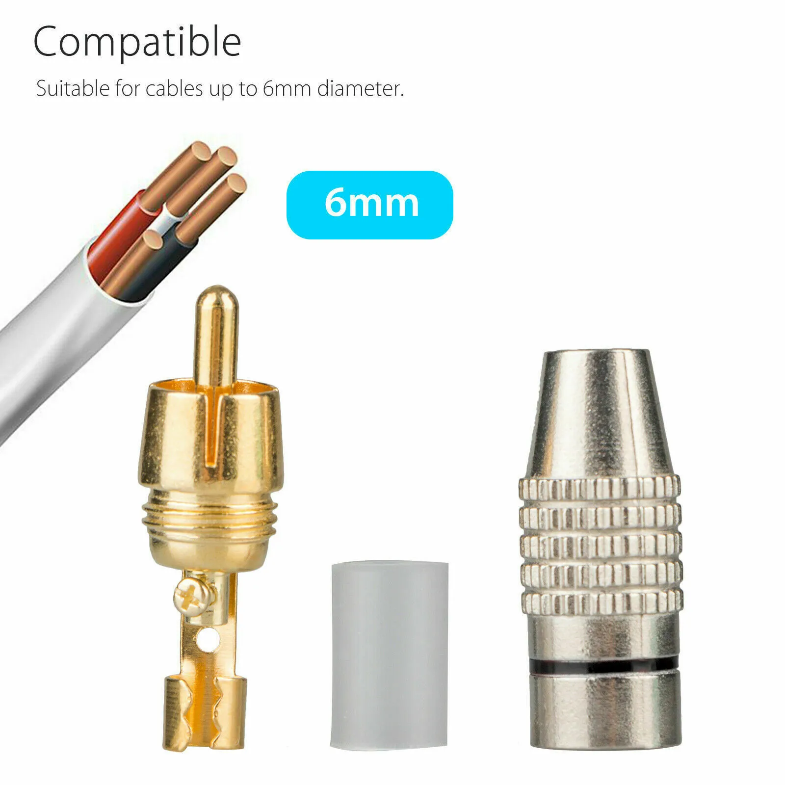 

20pcs (10 Pair ) Video Adapter Connector 6 Mm In Diameter Color-coded Strips Solder Gold Audio Video Adapter Connector