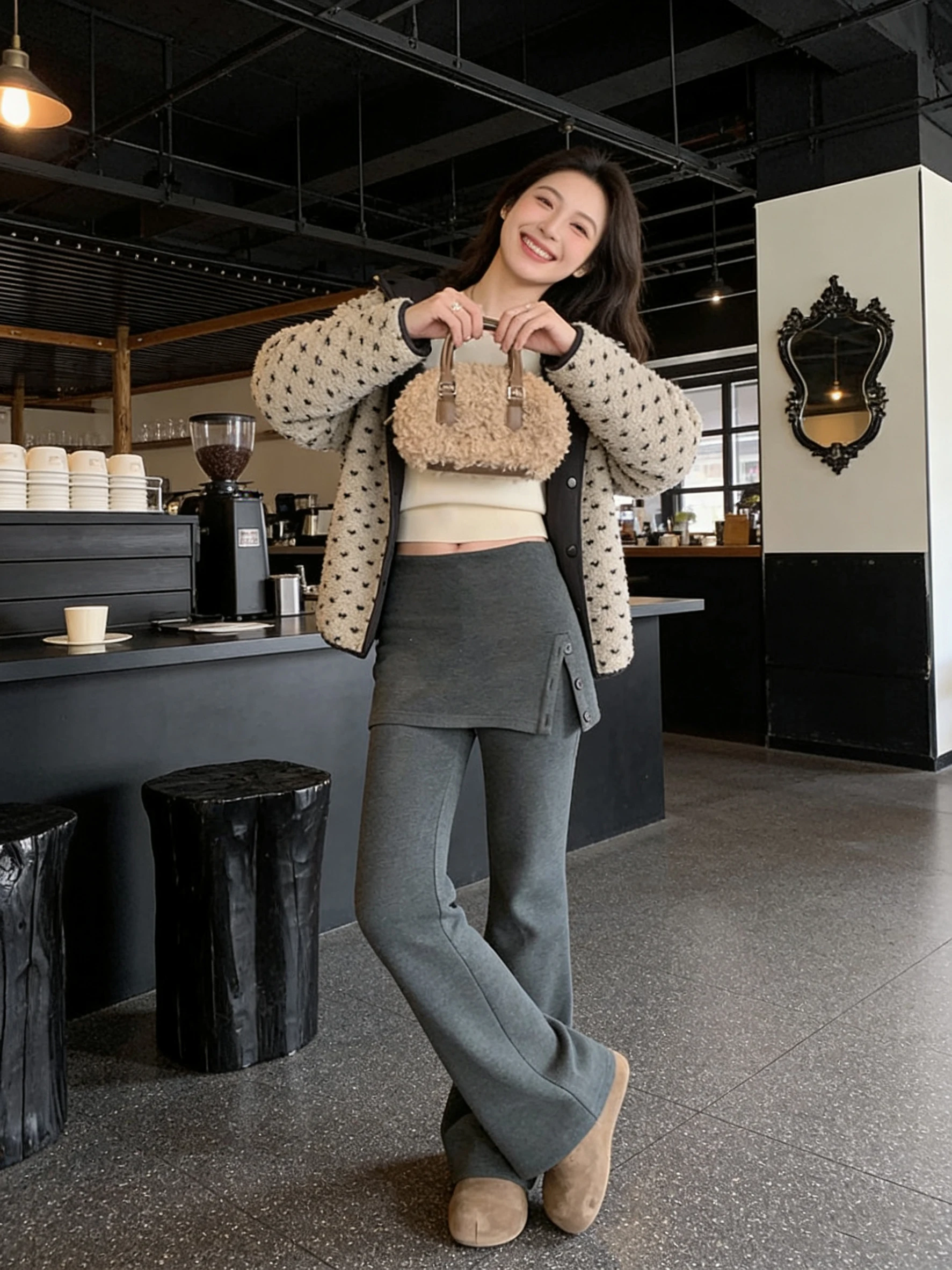 

Женские теплые повседневные брюки с эффектом двухслойности, высокой талией, утягивающие, свободного кроя, с широкими штанинами, для осени и зимы