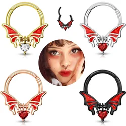 1PC Stainless Steel Ghost Bat Septum Clicker Hoops Nose Ring Red Helix Cartilage Hoop Earrings Halloween Jewelry for Women Men