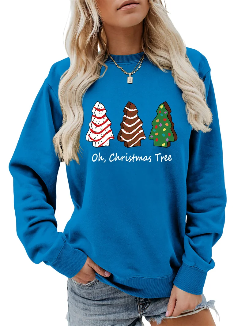 New cotton autumn and winter vintage round neck long sleeve oh christmas tree holiday letter print fashion fun hoodie