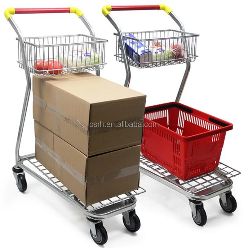 RH-SDB06 720 * 440 * 970 مم عربة تسوق ذات طبقات مزدوجة لمتجر الفاكهة