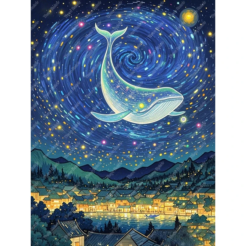 Three Ratels QHH215 Abstract Dream Starry Sky Whale Art Wall Stickers for Home Decoration