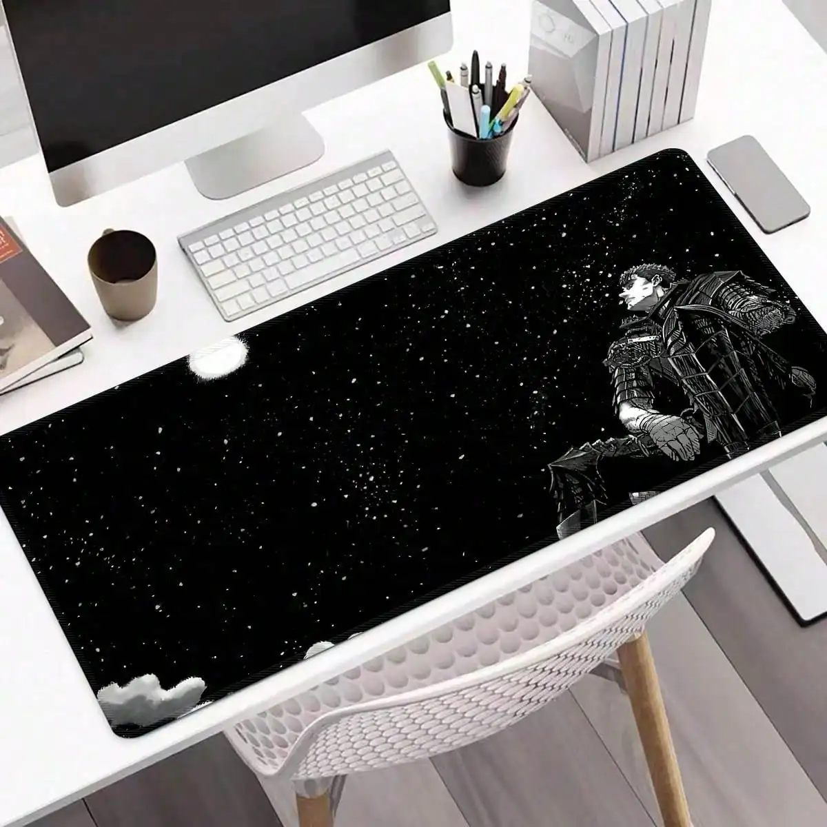 Anime Starry Night Extra Large Mouse Pad, Gaming Desk Mat, Large Keyboard Pad, Washable, Rubber Non-Slip Bottom, Stitched Edge Design, Gift Mouse Pad, Desktop