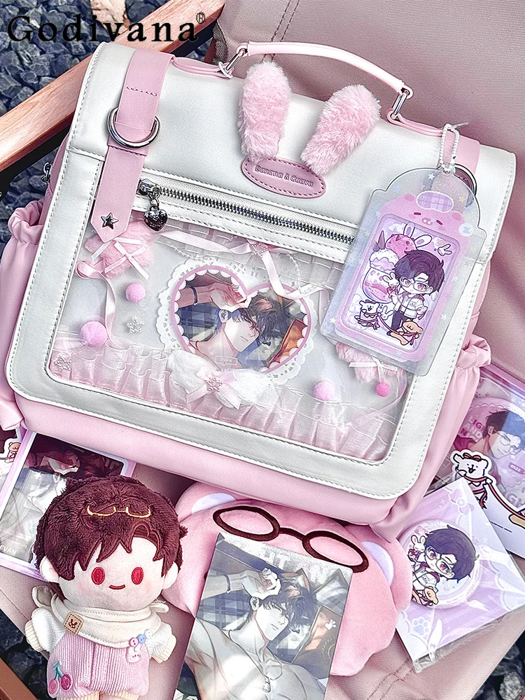 

Japanese Original Lolita Anime Backpack Soft Girl Cute Student Transparent Large Capacity Daily Commute School Bag for Women