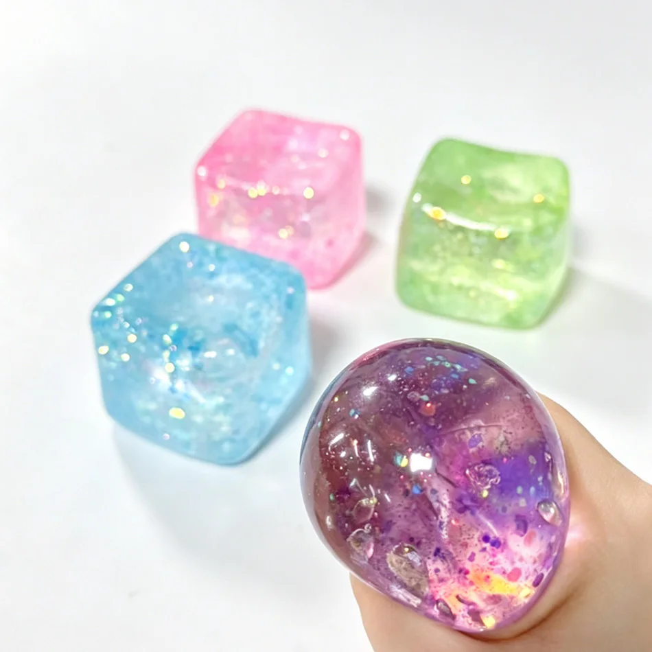 Colorful Glitter Stress Cube Toy Anti-Stress Slow Rebound Ice Cube TPR Block Small Squeeze Ice Cubes for Compression Therapy - view 2
