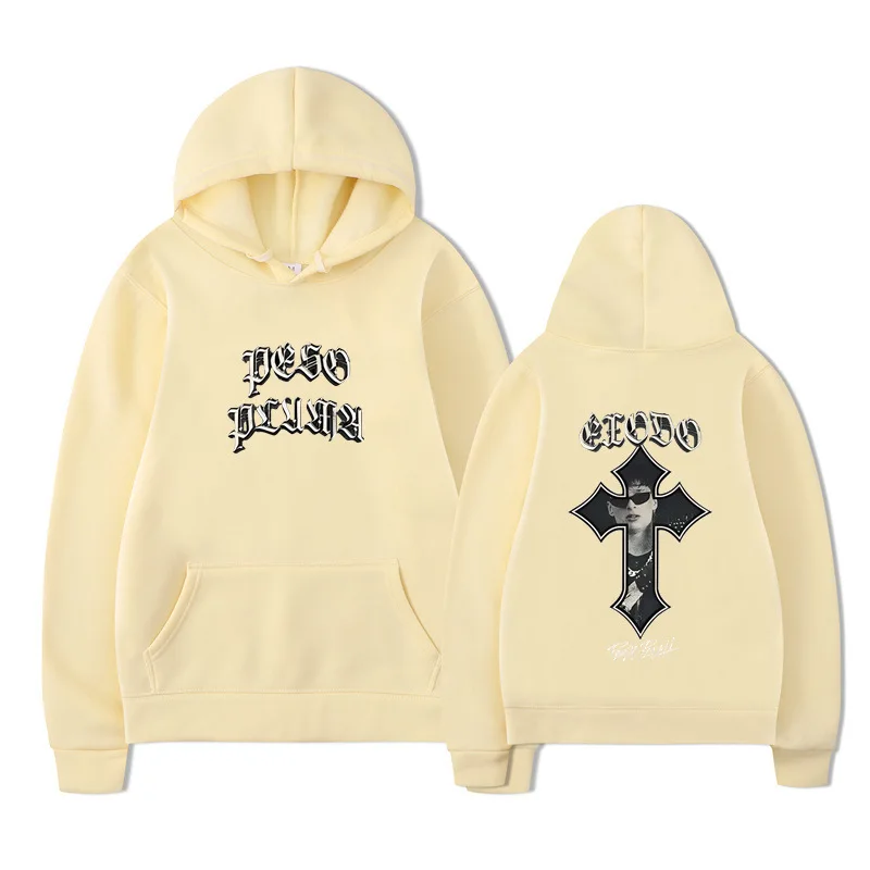 Peso Pluma Exodo Tour Merch Cross Hoodies Women Men Fashion Casual HipHop Streetwear Hooded Sweatshirts